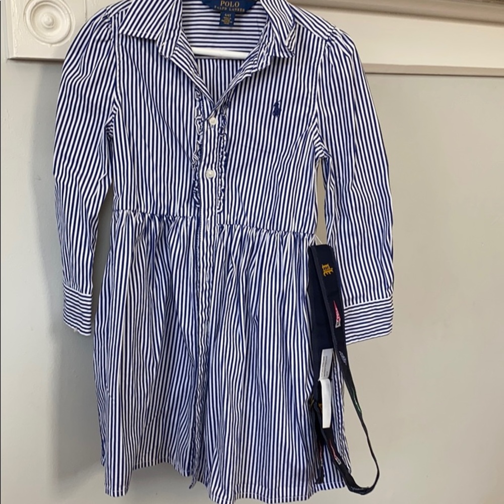 Polo long sleeve  shirt dress with belt.